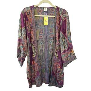 Raj Purple Paisley Kimono Jacket Women One Size Boho Rayon Open Front Cardigan